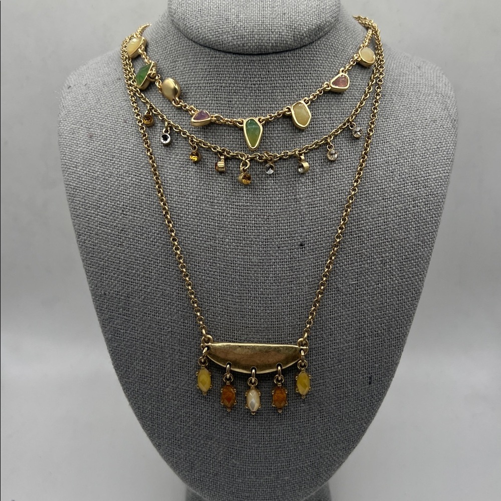 Lucky Brand Lucky Layers Elegant Gold Multi-Stone Necklace 15” 16” 19” chains